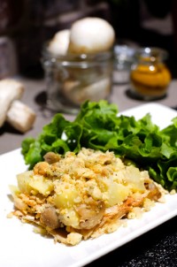 Crumble de champignons et pommes de terre, poulet rôti