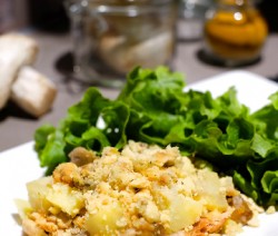 Crumble de champignons et pommes de terre, poulet rôti